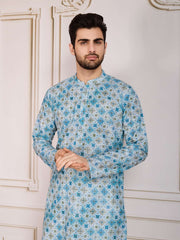 Printed Mandarin Collar Neck Chikankari Kurta Set