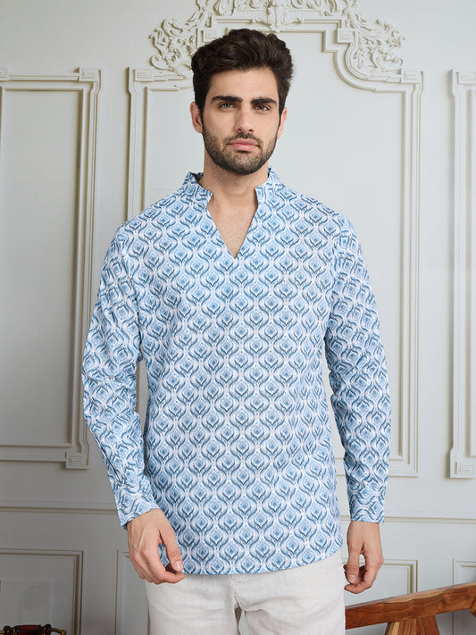 Men Ethnic Motifs Printed Mandarin Collar Cotton Straight Kurta