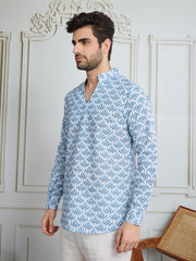 Men Ethnic Motifs Printed Mandarin Collar Cotton Straight Kurta