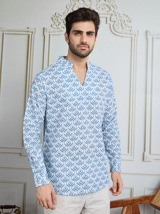 Men Ethnic Motifs Printed Mandarin Collar Cotton Straight Kurta