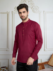 Men Mandarin Collar Roll Up Sleeves Short Kurta