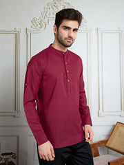 Men Mandarin Collar Roll Up Sleeves Short Kurta