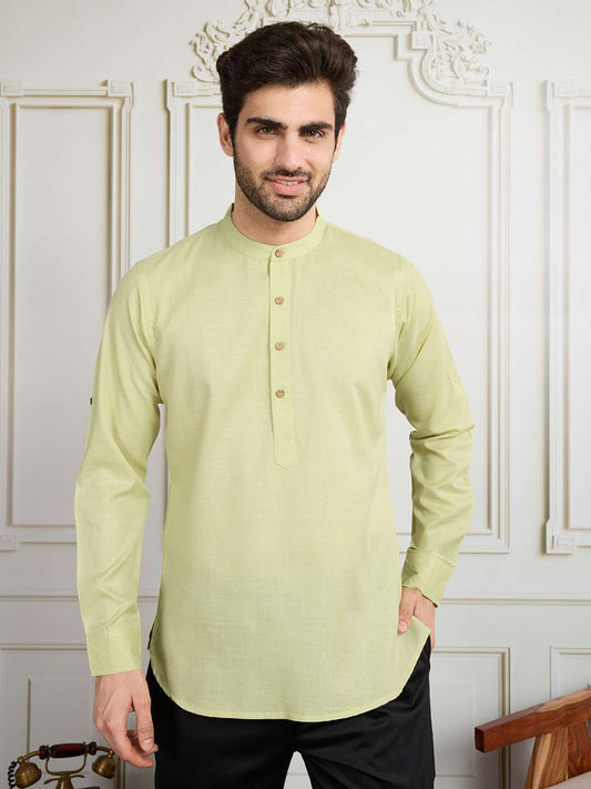 Men Mandarin Collar Cotton Short Kurta