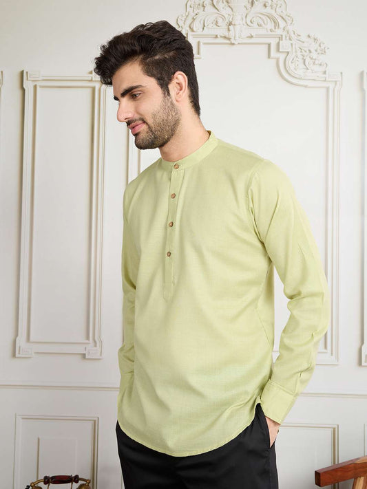 Men Mandarin Collar Cotton Short Kurta