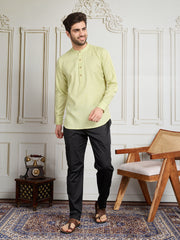 Men Mandarin Collar Cotton Short Kurta