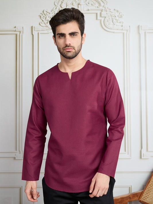 Men Notch Neck Short Kurta
