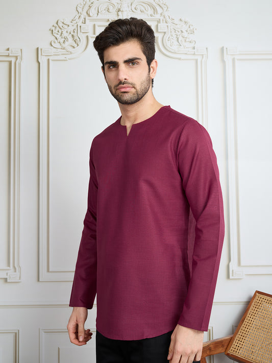 Men Notch Neck Short Kurta