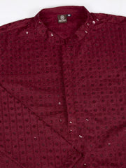 Men Sequined Thread Embroidered Straight Kurta & Trousers Set