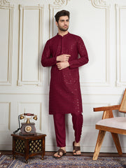 Men Sequined Thread Embroidered Straight Kurta & Trousers Set
