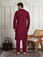 Men Sequined Thread Embroidered Straight Kurta & Trousers Set