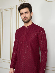 Men Sequined Thread Embroidered Straight Kurta & Trousers Set