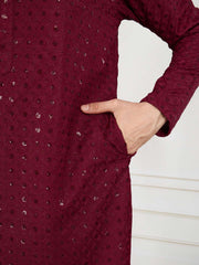 Men Sequined Thread Embroidered Straight Kurta & Trousers Set