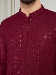 Men Sequined Thread Embroidered Straight Kurta & Trousers Set