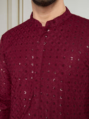 Men Sequined Thread Embroidered Straight Kurta & Trousers Set