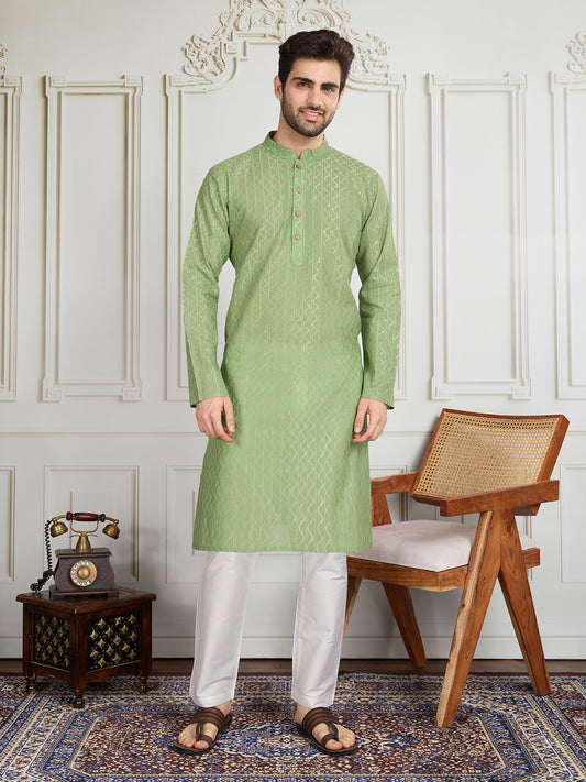 Men Striped Woven Design Straight Kurta & Trouser Set