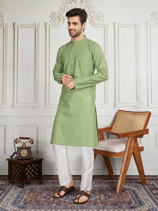 Men Striped Woven Design Straight Kurta & Trouser Set