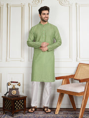 Men Striped Woven Design Straight Kurta & Trouser Set