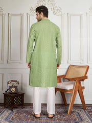 Men Striped Woven Design Straight Kurta & Trouser Set