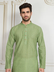 Men Striped Woven Design Straight Kurta & Trouser Set