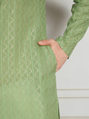 Men Striped Woven Design Straight Kurta & Trouser Set