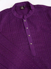 Men Striped Embroidered Kurta with Trousers
