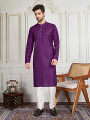 Men Striped Embroidered Kurta with Trousers
