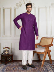 Men Striped Embroidered Kurta with Trousers