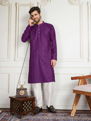 Men Striped Embroidered Kurta with Trousers