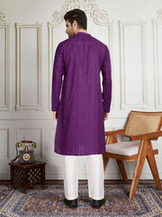 Men Striped Embroidered Kurta with Trousers