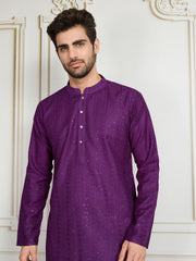 Men Striped Embroidered Kurta with Trousers