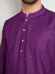 Men Striped Embroidered Kurta with Trousers