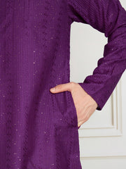 Men Striped Embroidered Kurta with Trousers