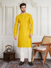 Men Striped Embroidered Kurta with Trousers
