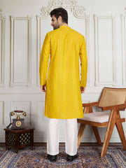 Men Striped Embroidered Kurta with Trousers