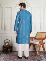 Striped Sequinned Embroidered Straight Kurta With Trousers