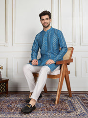 Striped Sequinned Embroidered Straight Kurta With Trousers