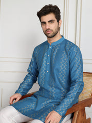 Striped Sequinned Embroidered Straight Kurta With Trousers