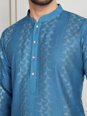 Striped Sequinned Embroidered Straight Kurta With Trousers