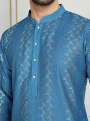 Striped Sequinned Embroidered Straight Kurta With Trousers