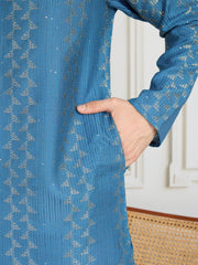 Striped Sequinned Embroidered Straight Kurta With Trousers