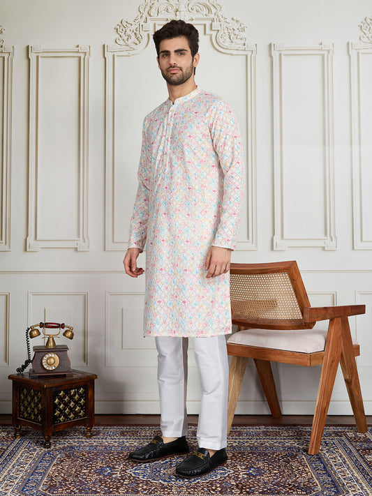 Chikankari Embroidered Straight Kurta & Trousers Set