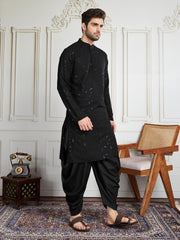 Men Sequinned Embroidered Kurta With Dhoti Set