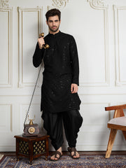 Men Sequinned Embroidered Kurta With Dhoti Set