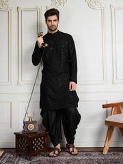 Men Sequinned Embroidered Kurta With Dhoti Set