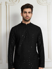 Men Sequinned Embroidered Kurta With Dhoti Set