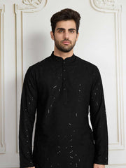 Men Sequinned Embroidered Kurta With Dhoti Set