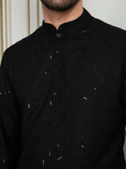 Men Sequinned Embroidered Kurta With Dhoti Set