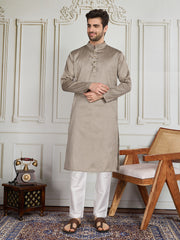 Woven Design Mandarin Collar Straight Kurta & Trouser