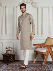 Woven Design Mandarin Collar Straight Kurta & Trouser