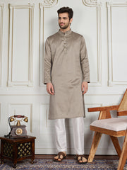 Woven Design Mandarin Collar Straight Kurta & Trouser